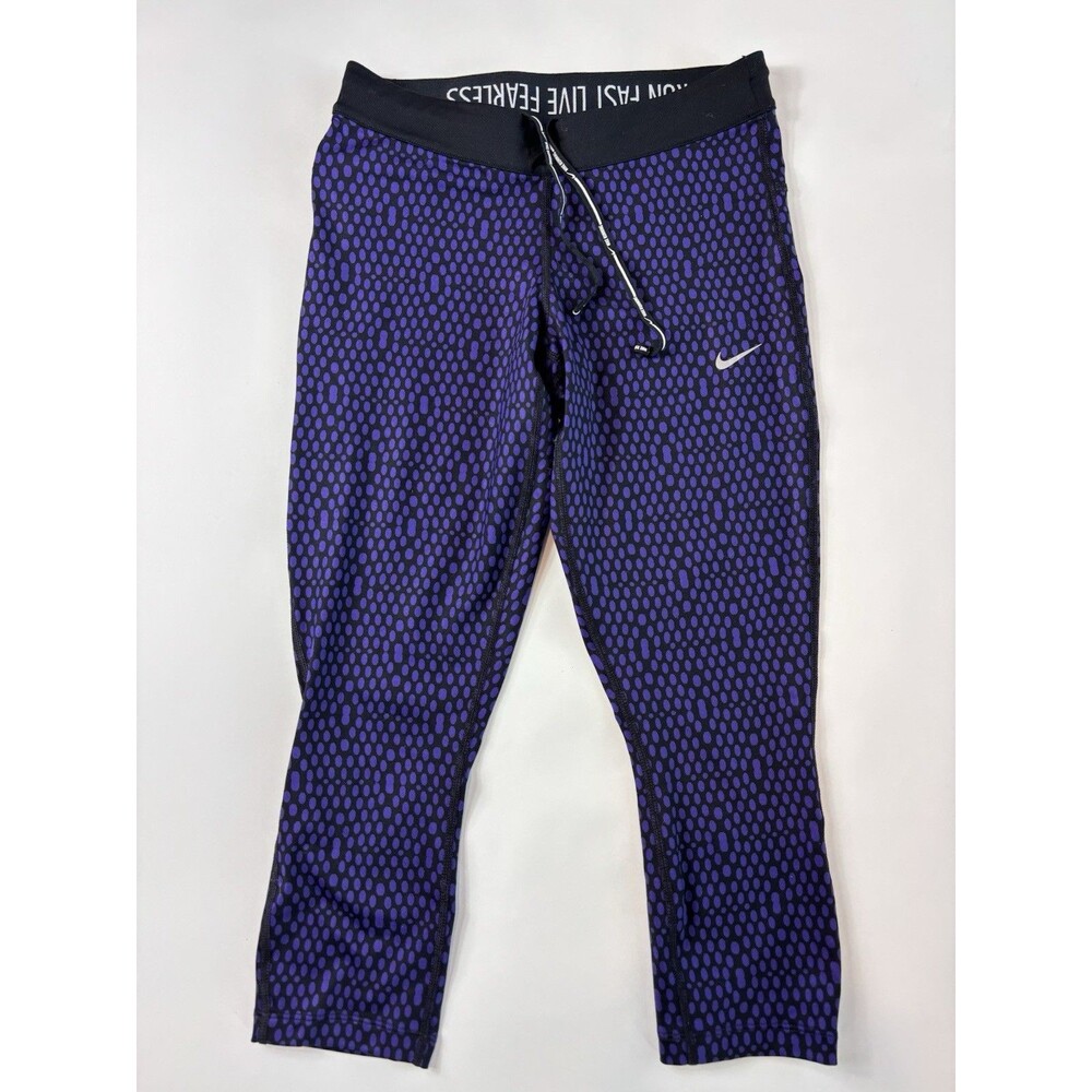 Nike Dri-Fit Running Women’s Leggings S Purple Dot Print Capri 3/4 Mid Rise